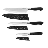 5 Piece Kitchen Knife Set With Matching Blade Guards, Black