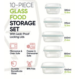 10-Piece Glass Food Storage Containers with Airtight Locking Lids (5 Containers + 5 Lids)