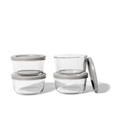 8 Piece Set (1 Cup / 8Oz) Round Glass Storage Containers With Lids, Grey