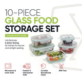 10-Piece Glass Food Storage Containers with Airtight Locking Lids (5 Containers + 5 Lids)