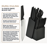 14-Piece Knife Block Set - High Carbon Stainless Steel with Ergonomic Handles, Built-In Sharpener, Black Wood Storage Block