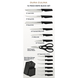 14-Piece Knife Block Set - High Carbon Stainless Steel with Ergonomic Handles, Built-In Sharpener, Black Wood Storage Block