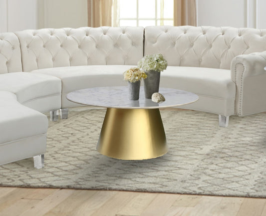 Sorrento Round Marble Coffee Table with Gold Base - Elegant Contemporary Design for Entertaining