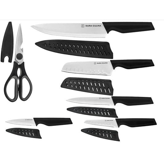 6-Piece Knife Set - High Carbon Stainless Steel Kitchen Knives with Ergonomic Handles, Blade Guards