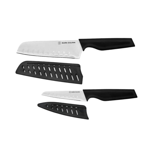 2-Piece Santoku Knife Set - High Carbon Stainless Steel Blades with Ergonomic Handles, Matching Blade Guards, Japanese Style Kitchen Knives