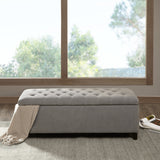 Button Tufted Modern Upholstered Storage Bench Ottoman, Grey