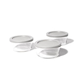 6 Piece Set (2 Cup / 16Oz) Round Glass Storage Containers With Lids, Grey
