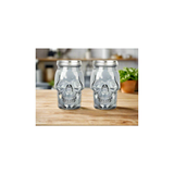Skull Mason Jar with Lid, 4-Piece Set (2 skull Mason Jars & 2 Lids) 16oz, Smoke