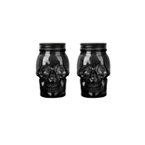 Skull Mason Jar with Lid, 4-Piece Set (2 skull Mason Jars & 2 Lids) 16oz, Black