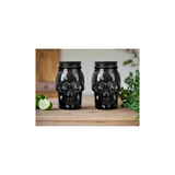 Skull Mason Jar with Lid, 4-Piece Set (2 skull Mason Jars & 2 Lids) 16oz, Black