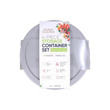 4 Piece Set (6.55 Cup / 52.4Oz) Round Glass Storage Containers With Lids, Grey