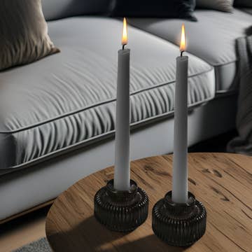 Fluted Smoke Gray Glass Candle Holders Set of 4