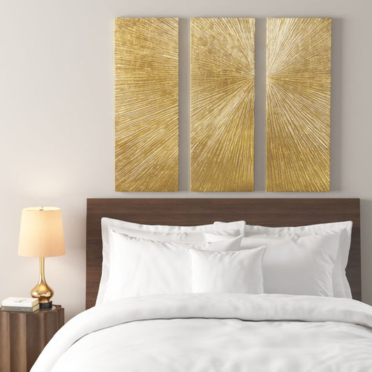 Gold Metallic Modern Sunburst 3-Piece Wall Art Decor Set