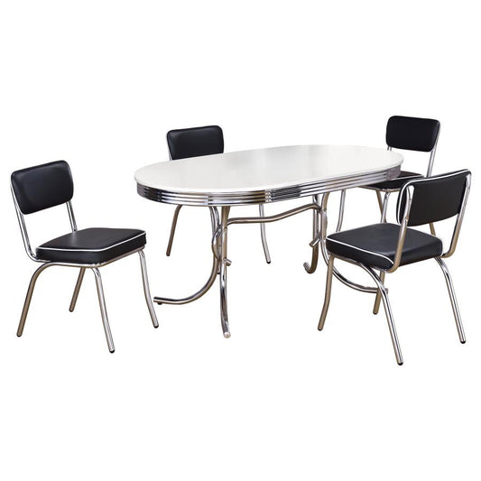 Retro 5-piece Oval Dining Table Set - White and Black