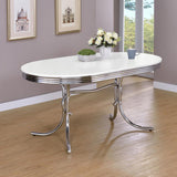 Retro Oval 60-inch Wood Top Dining Table - White and Chrome