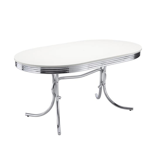 Retro Oval 60-inch Wood Top Dining Table - White and Chrome