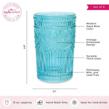 Vintage Textured Aqua Blue Drinking Glasses Set of 6