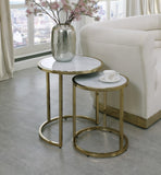 Massimo Nesting End Tables Set - Contemporary Faux Marble with Gold Steel Legs for Space-Saving Style
