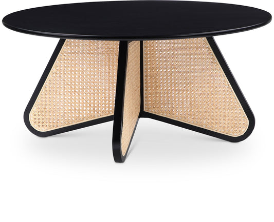 Butterfly Coffee Table - Elegant Mid-Century Design with Oak Veneer Top and Natural Cane Bottom Accent
