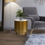 Presley Contemporary End Table with Genuine Marble Top & Brushed Gold Metal Base for Chic Decor