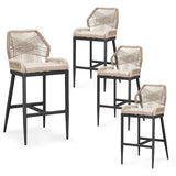 PURPLE LEAF Bar Stools Set of 4 Outdoor Aluminum Barstools with Back Modern Wicker Rattan Boho Garden Pool Patio Bar Chairs