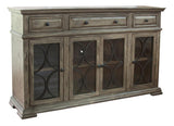 4 Glass Doors 3 Drawers Console Table - Solid Pine Wood