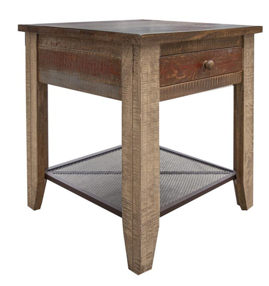 1 Drawer End Table | Rustic Multicolor Solid Pine Wood