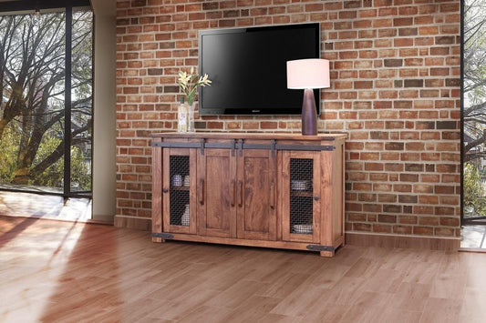 4 Doors 60" TV Stand - Parota Wood with Metal Details