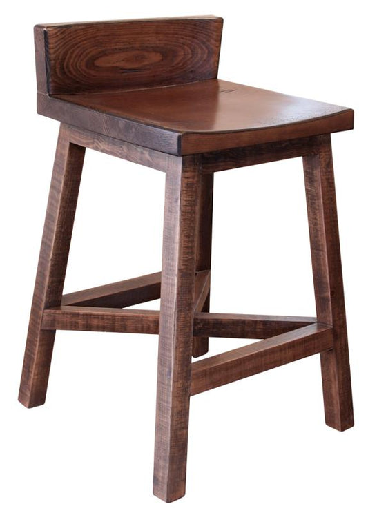 24" Wooden Barstool - Rustic Pueblo White Solid Pine Design