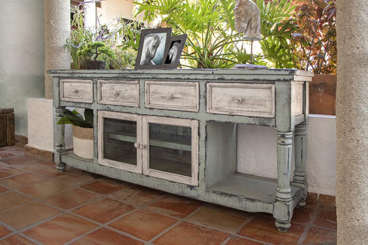 4 Drawer 2 Doors 70" TV Stand - Mango Wood Aruba Collection