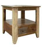 2 Drawer End Table - Rustic Antique Multicolor Solid Pine