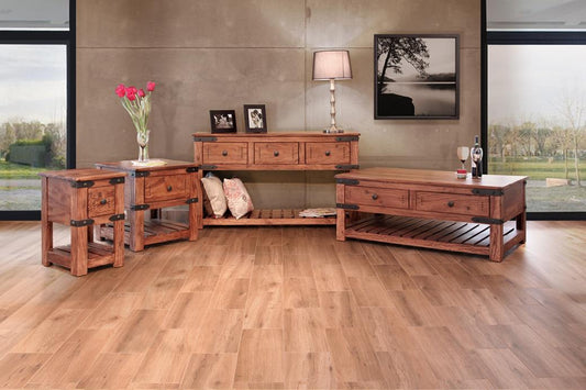1 Drawer Chairside Table - Parota Wood with Metal Details