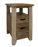 2 Drawer Chairside Table - Antique Solid Pine Rustic Design