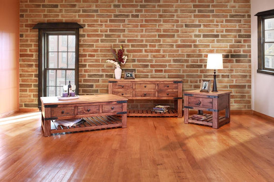 1 Drawer Chairside Table - Parota Wood with Metal Details