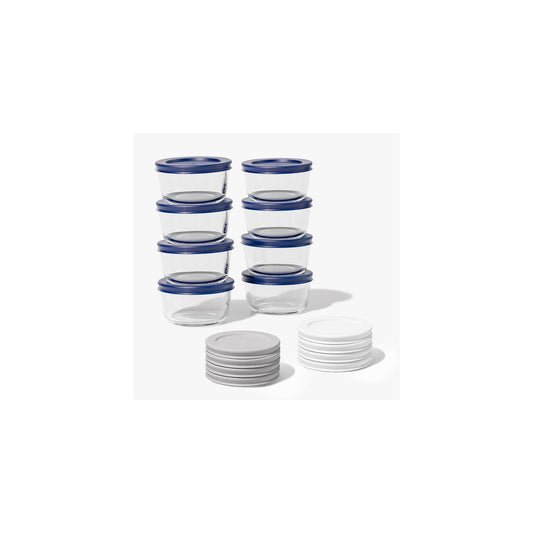 16 Piece Set (7Oz) Round Glass Storage Containers With Lids, Grey