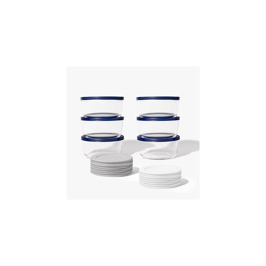 12 Piece Set (4 Cup / 32Oz) Round Glass Storage Containers With Lids, Grey