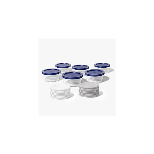 12 Piece Set (2 Cup / 16Oz) Round Glass Storage Containers With Lids, Grey