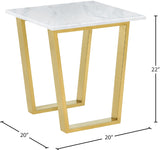 Cameron Contemporary End Table - Gold Stainless Steel & Stunning Marble Veneer Design, 20”W x 22”H