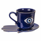 All Seeing Eye Blue Stoneware Cup & Saucer Set