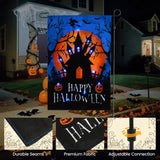 Solar Halloween Garden Flag 12x18 - Black Cat & Pumpkin, Led