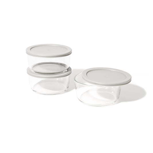 6 Piece Set (4 Cup / 32Oz) Round Glass Storage Containers With Lids, Grey