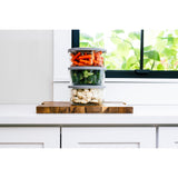 6 Piece Set (4 Cup / 32Oz) Round Glass Storage Containers With Lids, Grey