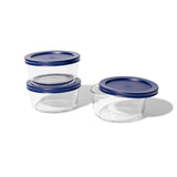 6 Piece Set (2 Cup / 16Oz) Round Glass Storage Containers With Lids, Blue