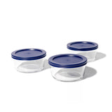 6 Piece Set (2 Cup / 16Oz) Round Glass Storage Containers With Lids, Blue