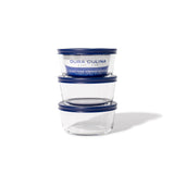 6 Piece Set (2 Cup / 16Oz) Round Glass Storage Containers With Lids, Blue