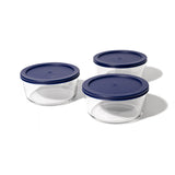 6 Piece Set (4 Cup / 32Oz) Round Glass Storage Containers With Lids, Blue