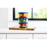 6 Piece Set (4 Cup / 32Oz) Round Glass Storage Containers With Lids, Blue