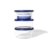 6 Piece Set (4 Cup / 32Oz) Round Glass Storage Containers With Lids, Blue