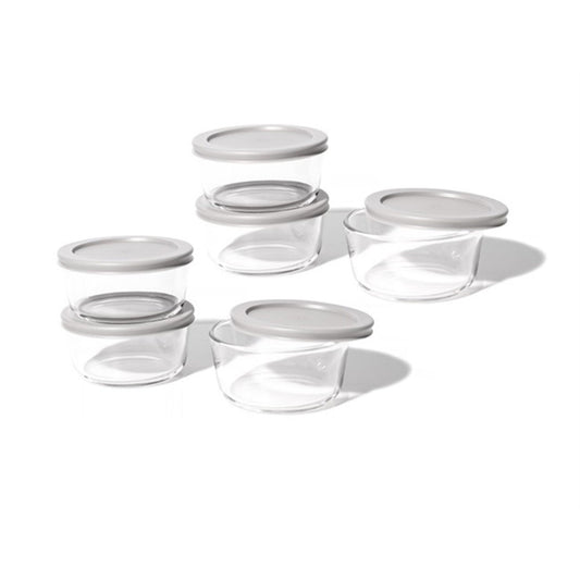 12 Piece Set (2 Cup / 16Oz) Round Glass Storage Containers With Lids, Grey