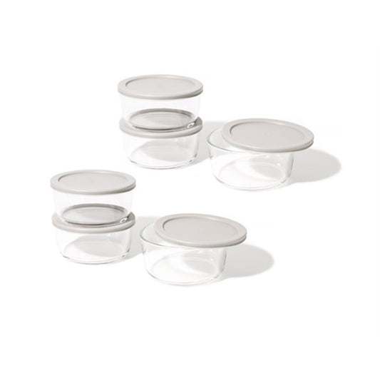 12 Piece Set (4 Cup / 32Oz) Round Glass Storage Containers With Lids, Grey